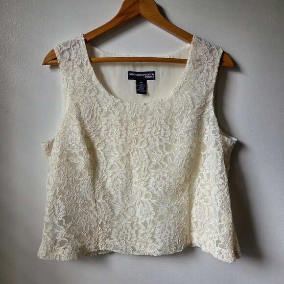EUC NORTON MCNAUGHTON PETITES LACED SEMI CROPPED TANK TOP SIZE 16P - Picture 1 of 12
